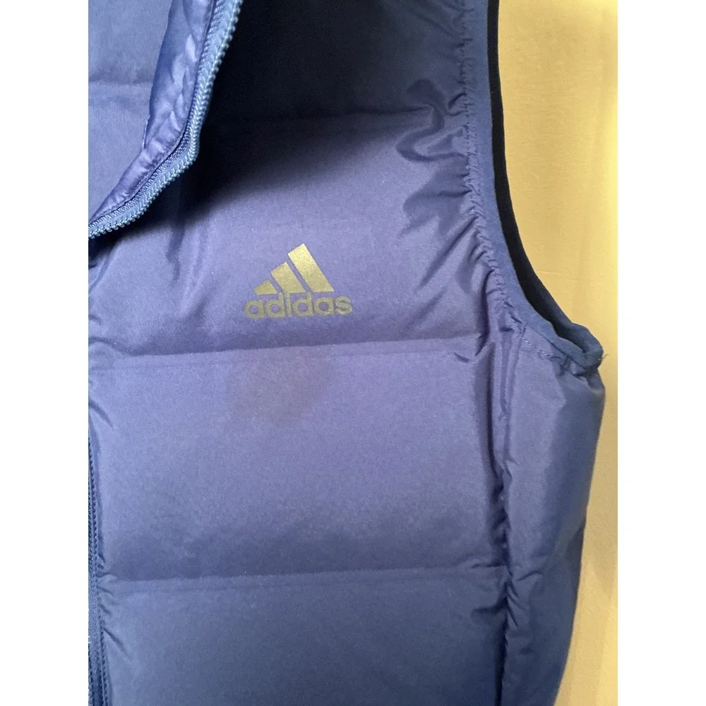 Adidas Hooded Puffer Vest Royal Blue Quilted Full Zip Sleeveless Jacket M‎ - Picture 4 of 14